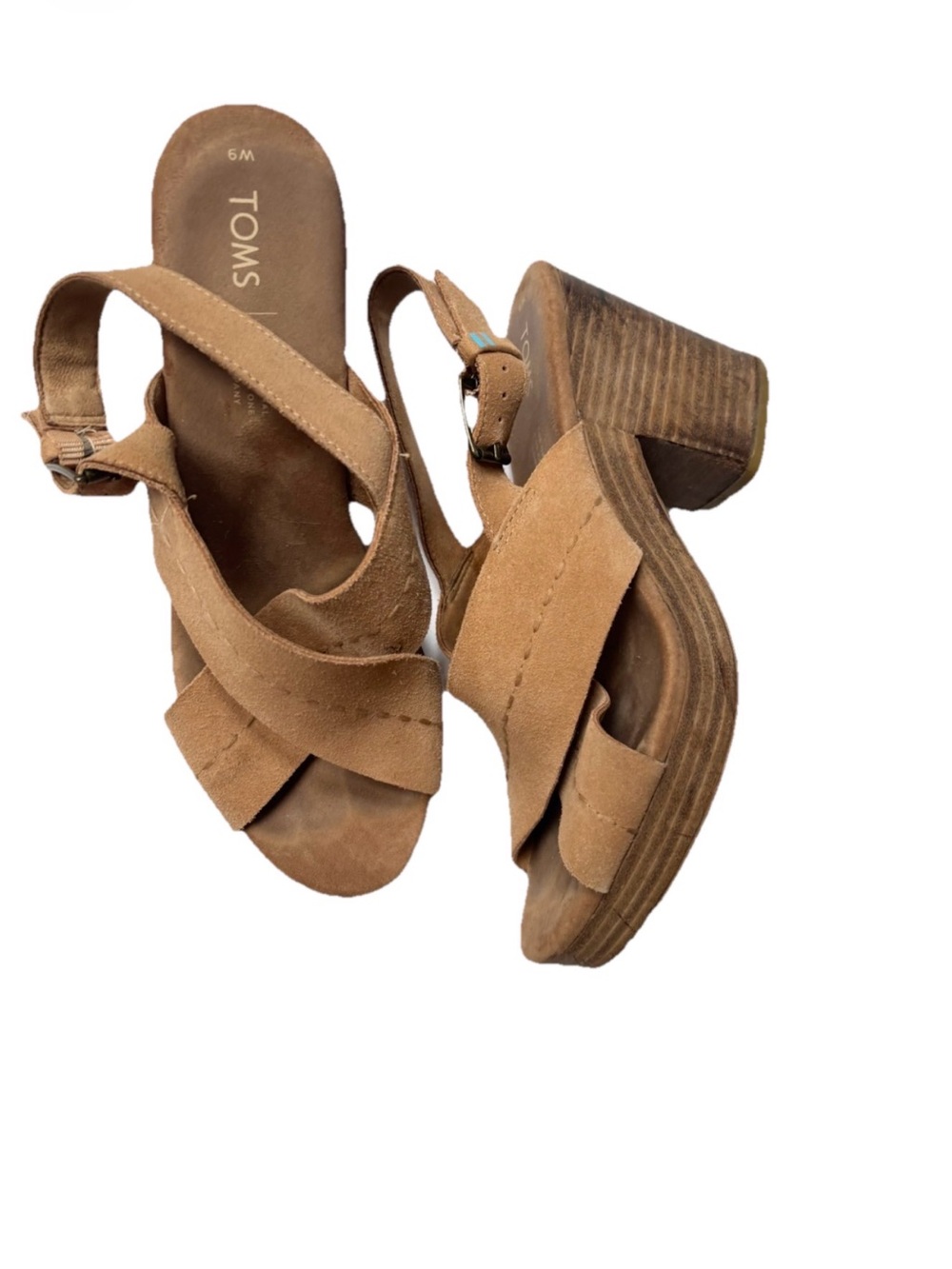 Toms Tan Suede Platform Block Heel platform Sandals size 9